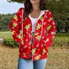 Women's Casual Fashion Long Sleeve Zipper  Printed Hooded Sweatshirt