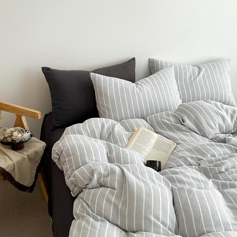 Extremely Home~ Simple Wind Striped Bed, Washed Cotton Sheet Quilt Cover Sheet Dormitory