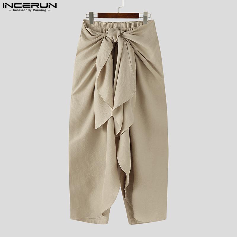 INCERUN Pánské Kroucené Elastický Pás Volánové Vrstvy Ležérní Dlouhé Kalhoty