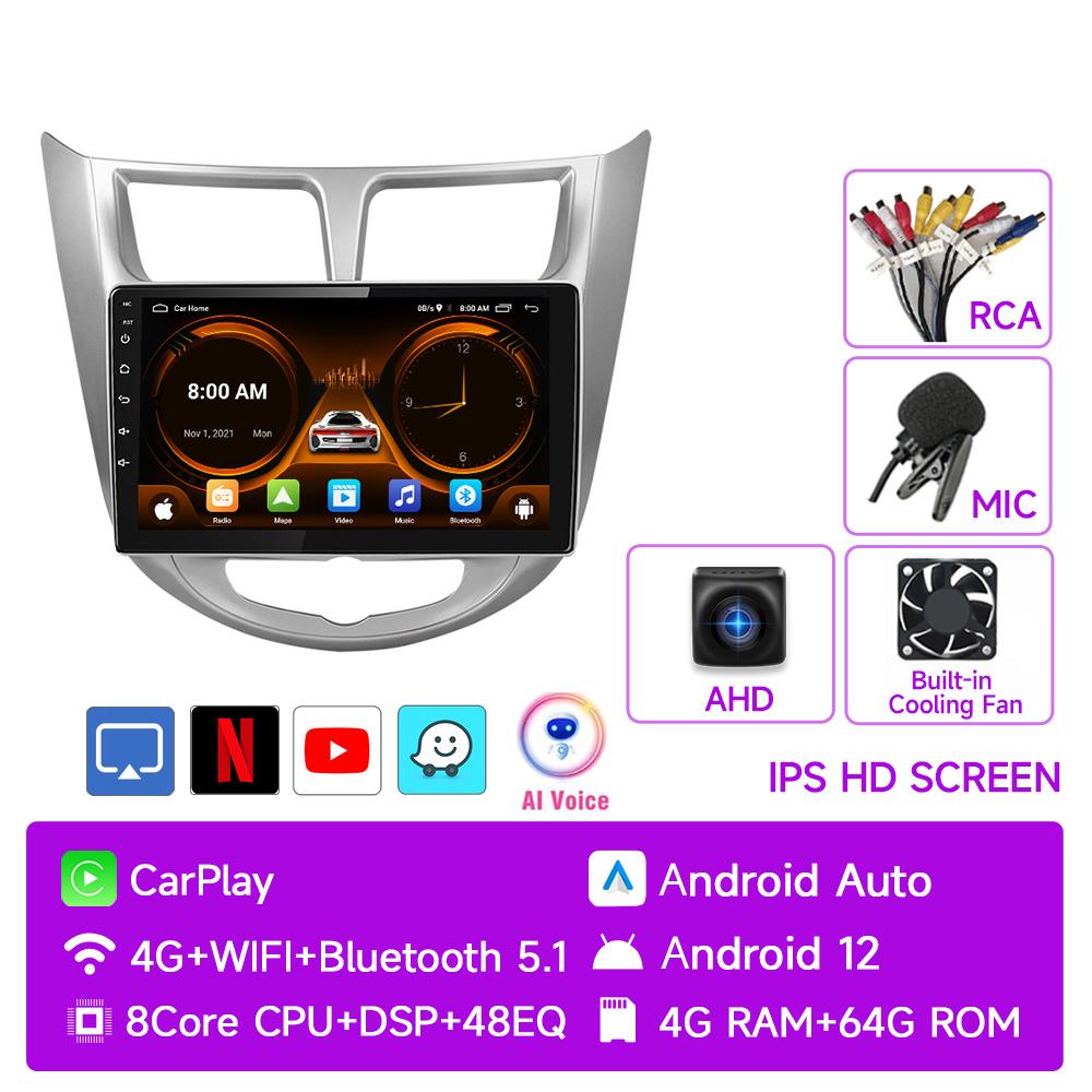 JIUYIN Android 12 Carplay Car Radio for Hyundai Solaris Verna Accent 1 2010 - 2016 Multimedia Player 2 Din GPS 4G DVD Head Unit