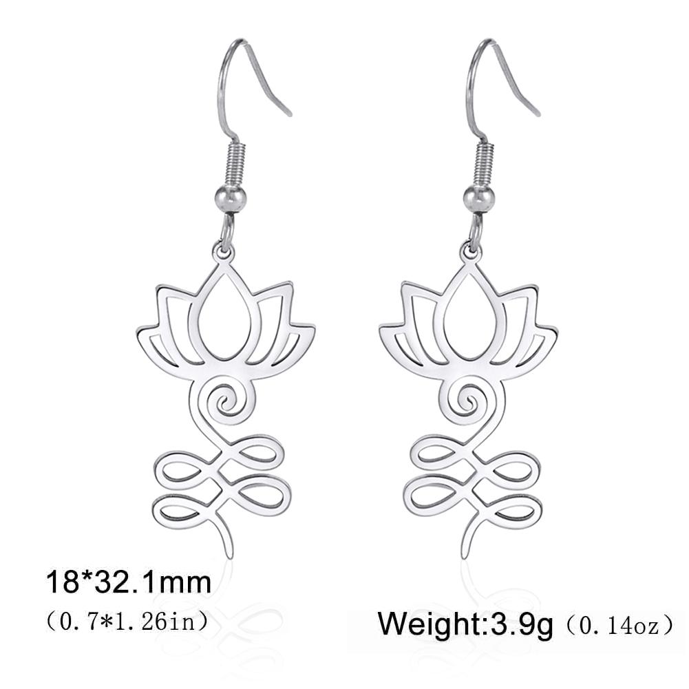 Lucktune Lotus Flower OM Unalome Symbol Drop Earrings Women Stainless Steel Buddhism Yoga Chakra Amulet Earrings Retro Jewelry