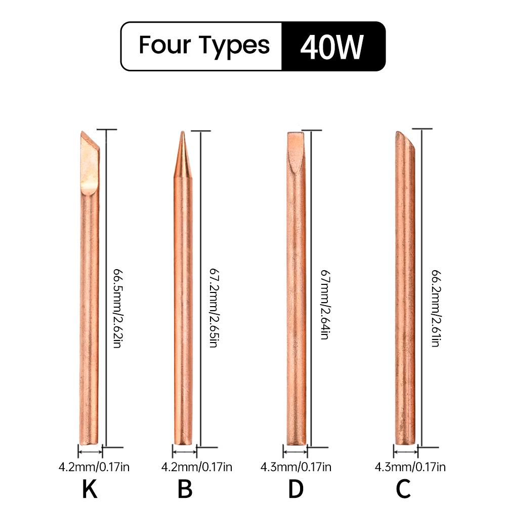 4pcs External Heat Solder Iron Tip B C D K Pure Copper Solder Head 30W 40W 60W Replacement Tip Welder Repair Tools