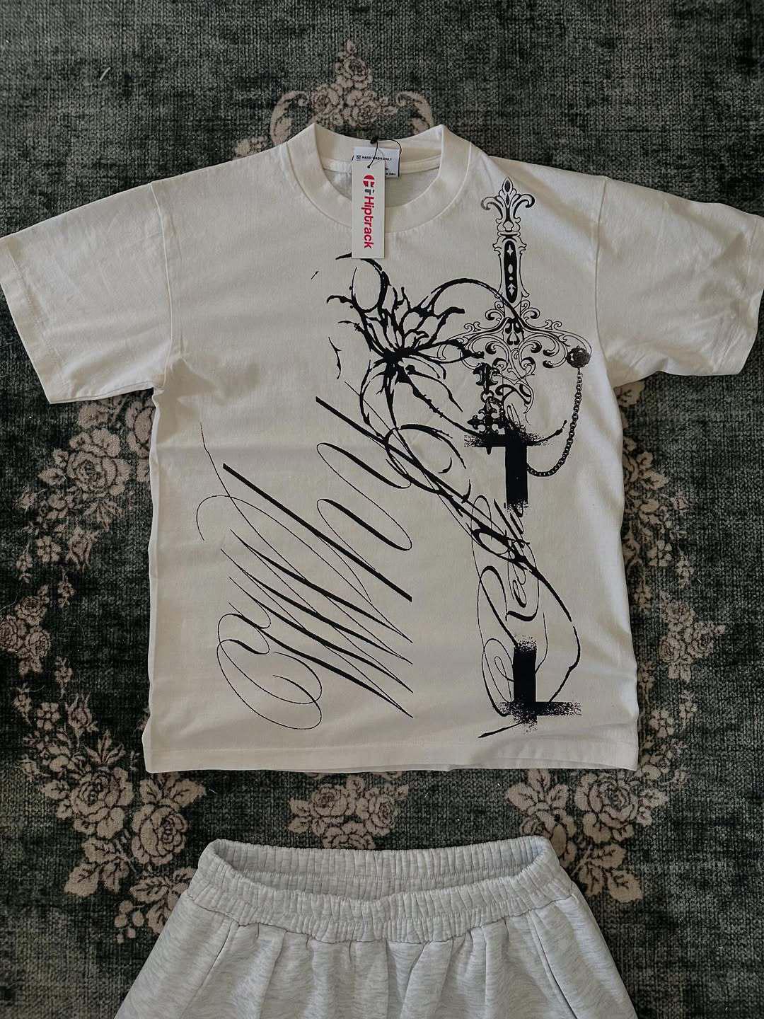 Y2K Японская и корейская ретро свободная уникальная футболка с круглым вырезом Small