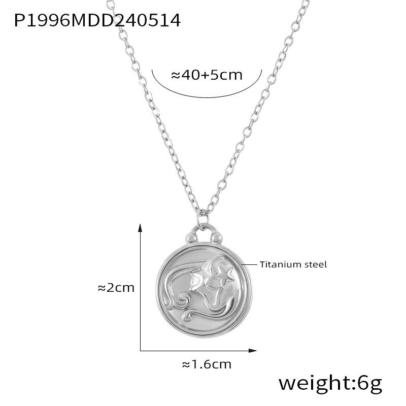 Fenny Fashion Embossed Stars 12 Constellations Round Brand Pendant Necklace 18K Gold Plated Stainless Steel Jewelry