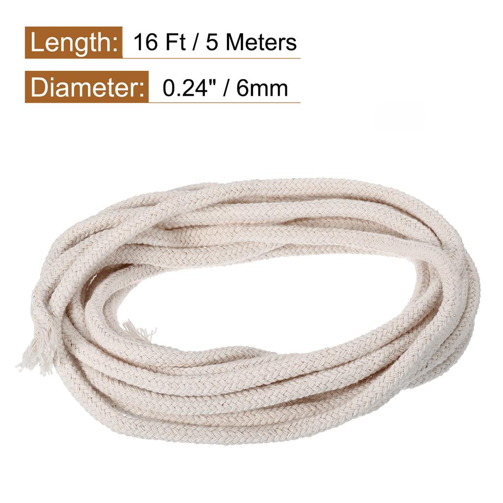 Cotton Oil Lamp Wick 6mm/7mm Diameter 5 Meter 16Ft/5 Meter 49Ft/10 Meter 32Ft for Alcohol Lamp Lighting White