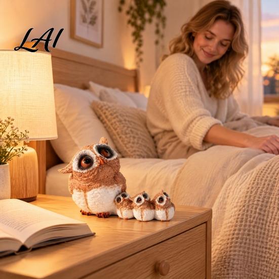 Warm Atmosphere Room Decor Parent-child Desktop Ornament Retro Style Miniature Animal Statue Owl Figurine for Desk Resin Figurines Micro Landscape,