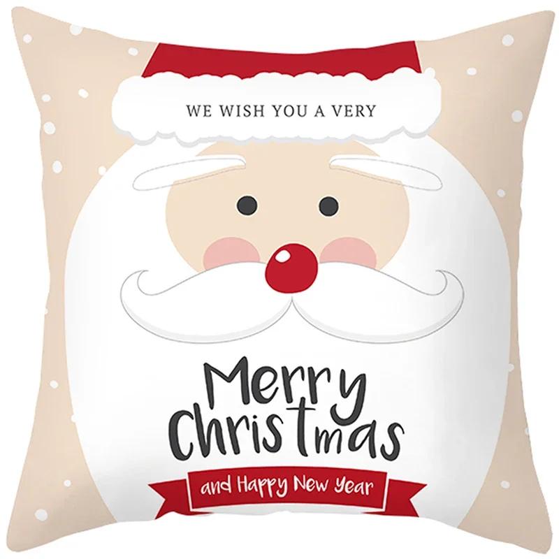 Merry Christmas Cushion Cover Santa Claus Elk Pillow Cover Living Room Sofa Home Room Decorations
