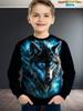 Boys Wolf Print Long Sleeve Crew Neck Sweatshirt Soft Breathable Casual Wear Outdoor Activities Autumn Essential Clothing Hoodie