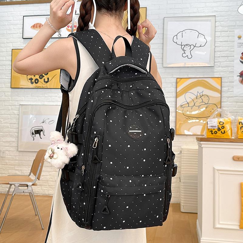 Schoolbag New Japanese Ins Simple Polka Dot Printed Backpack High Value Large Capacity Backpack Junior High School Schoolbag Female