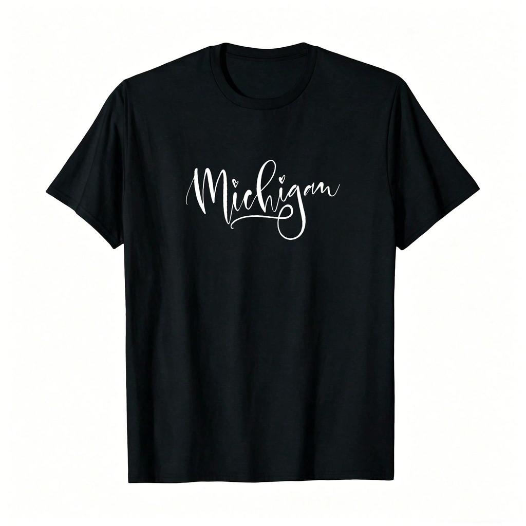 Unisexs Michigan Souvenir Crew Neck Tee Breathable Short Sleeve Casual Top For Allseason Daily Wear