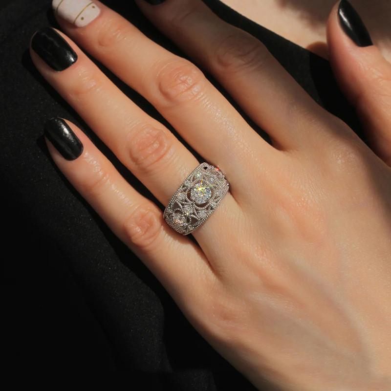 925 Sterling Silver Sparkling Crystal Rings for Women Hollow Out Designed Trendy Female Accessories Wedding Jewelry