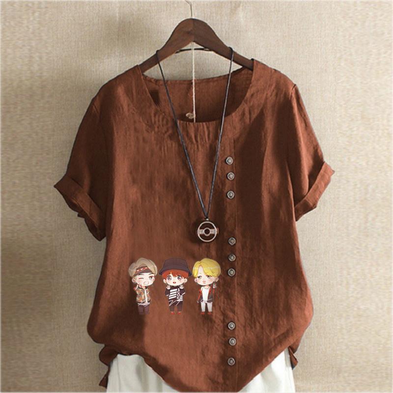 Damenmode Rundhals Kurzarm T-Shirt Lässig Baumwolle Leinen Grafik Shirt Freizeit Locker Singender Junge Bedruckt Sommer Bluse Tops