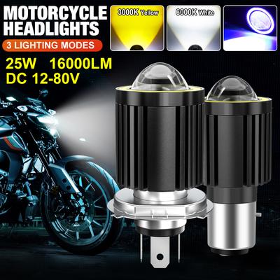 1Pc 12-80V Universel H4 LED Phare De Moto 16000Lm BA20D H6 Angel Eye Moteur Ampoule LED CSP Puce Lentille Moto Lampe Frontale Blanc Jaune Hi Lo Beam