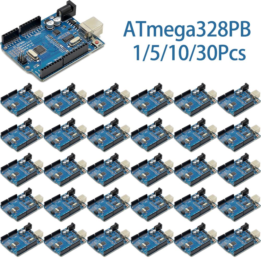 1/5/10/30Pcs Improved Enhanced UNO R3 Development Board with ATmega328PB Microcontroller Chip Blue PCB Main Controller Board