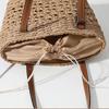Boho Hohl Stroh Häkeln Tragetasche Damen PU Riemen Kordelzug Futter Strand Schultertasche
