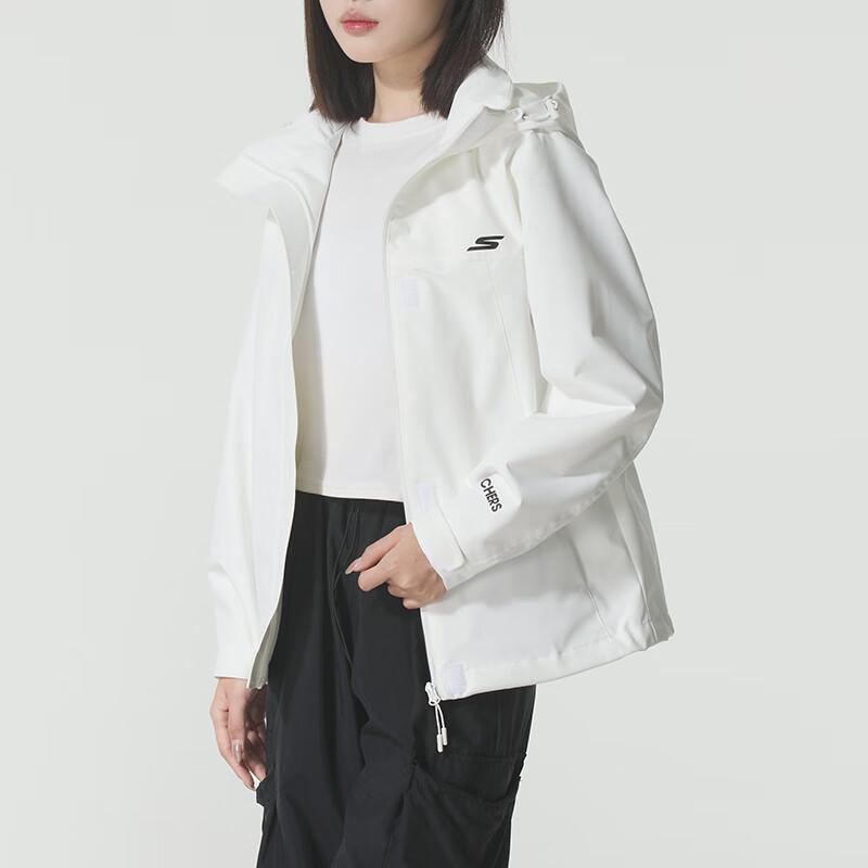 Skechers Fashion Sports Outdoor Series Logo Letter Hooded Zipper Long Sleeve Water-Resistant Jacket Women jackets P425W219-0019