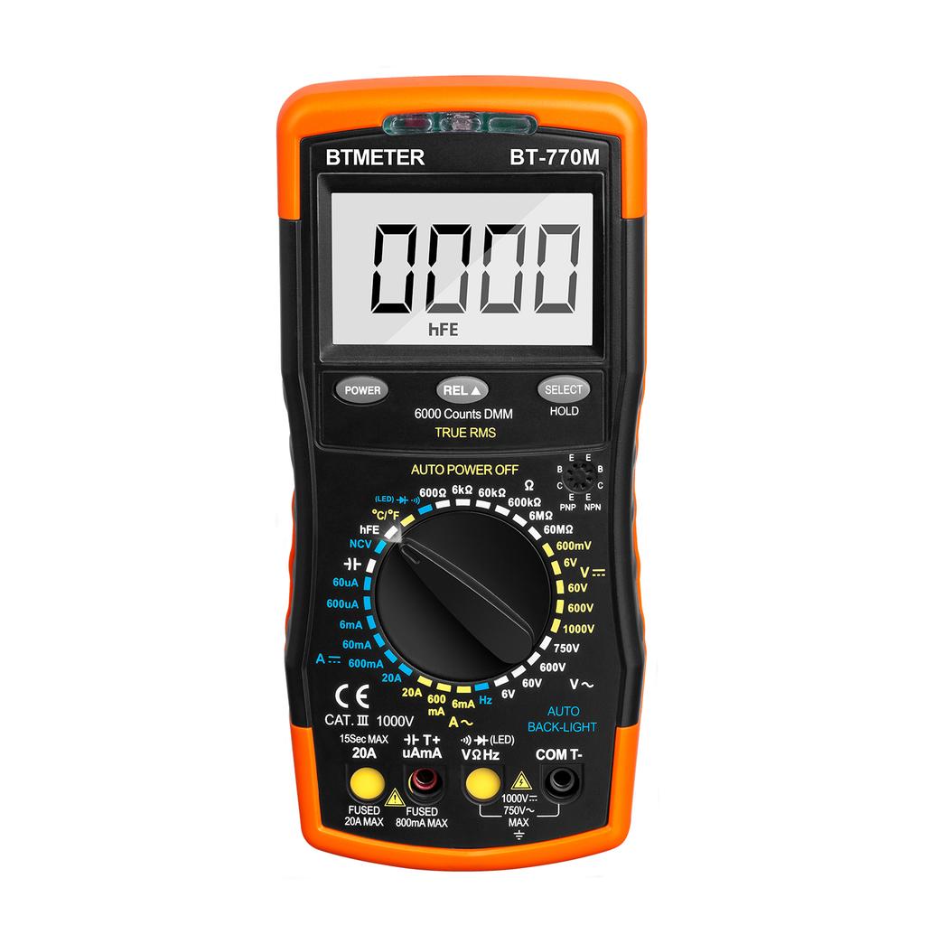 BTMETER Digital Portable Multimeter 6000-count LCD Display Measure DC AC Voltage Current Resistance Capacitance and More