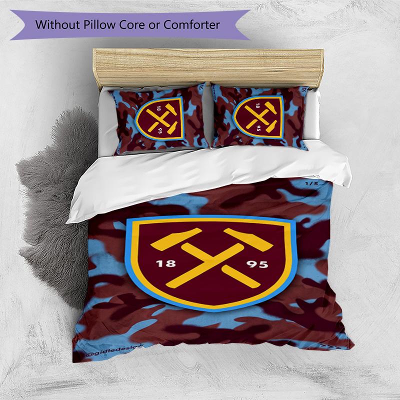 Set Lenzuola Stampato West Ham United Football 3 Pezzi, Comodo Set Copripiumino per Camera da Letto Amico della Pelle