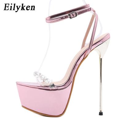 Eilyken Sexy Nachtclub Fetisch Stripper Frau Sandalen Offene Zehen Knöchel Schnallenriemen Plateau Stiletto Hohe Absätze Schuhe
