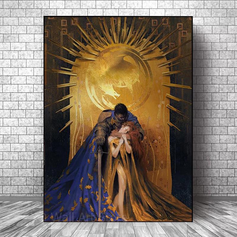 Postere de artă aurie de epocă sub stejarul cavalerul îmbrățișează femeie pictură pe pânză Postere retro și imprimeuri Iubitorii de imagini HD Decor