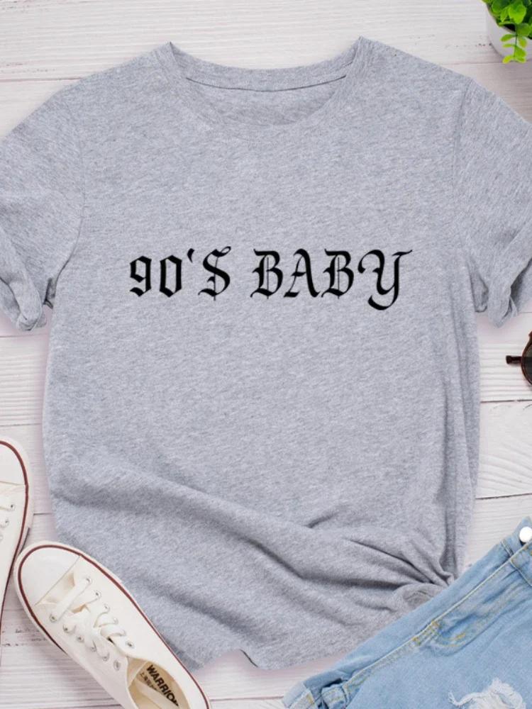 

Футболка женская с принтом надписи 90s Baby , с коротким рукавом, с круглым вырезом, свободного кроя, женская футболка, женская футболка, топы, одежда, camisetas mujer XXXL светло-серый