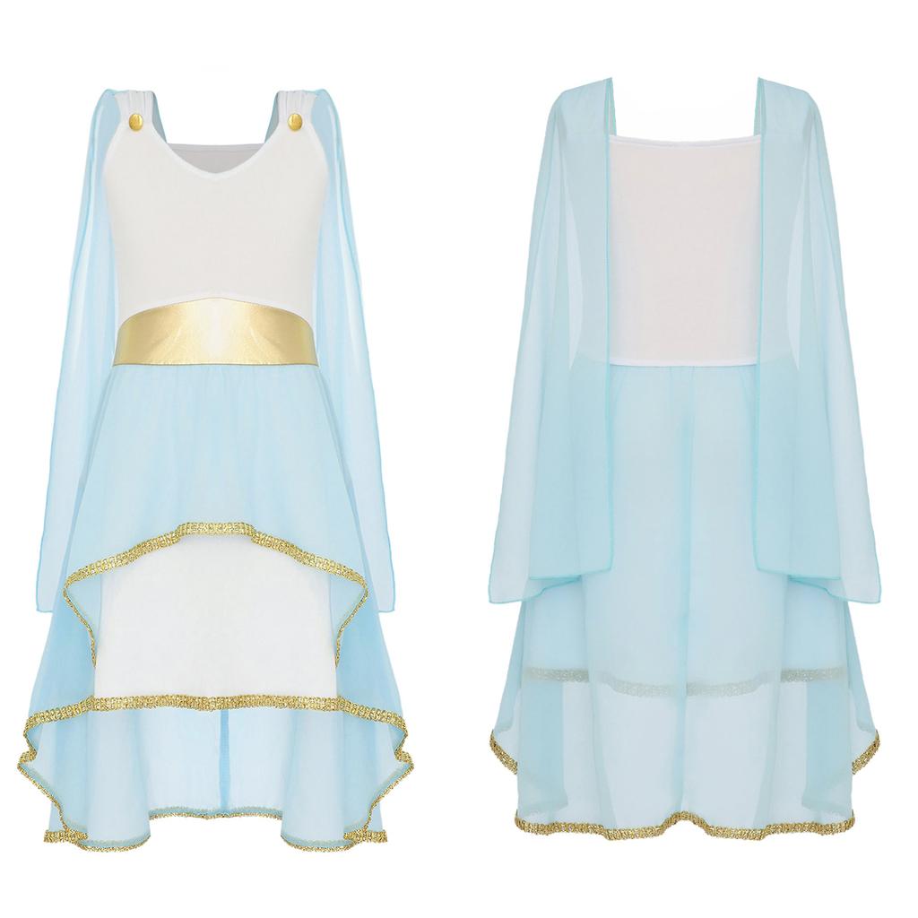 Kostium greckiej togi dla dziewczynki Bezrękawa asymetryczna zwiewna sukienka Starorzymska bogini Halloween Cosplay suknia
