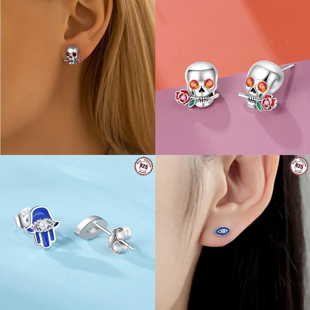 Heart Wings Stud Earrings 925 Silver Star Moon Design Women's Jewelry Devil's Eye Earrings Pendant Valentine's Day Jewelry Gifts