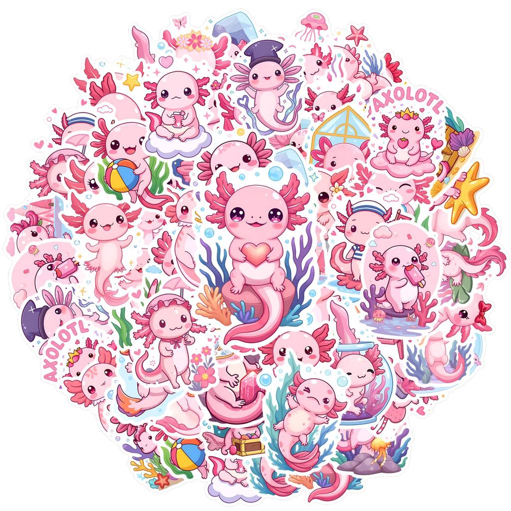 35pcs-50pcs Playful Cute Stickers Kawaii Axolotl Cute Cartoon Stickers DIY Stickers For Guitar Laptop Helmet Skateboard Guitar