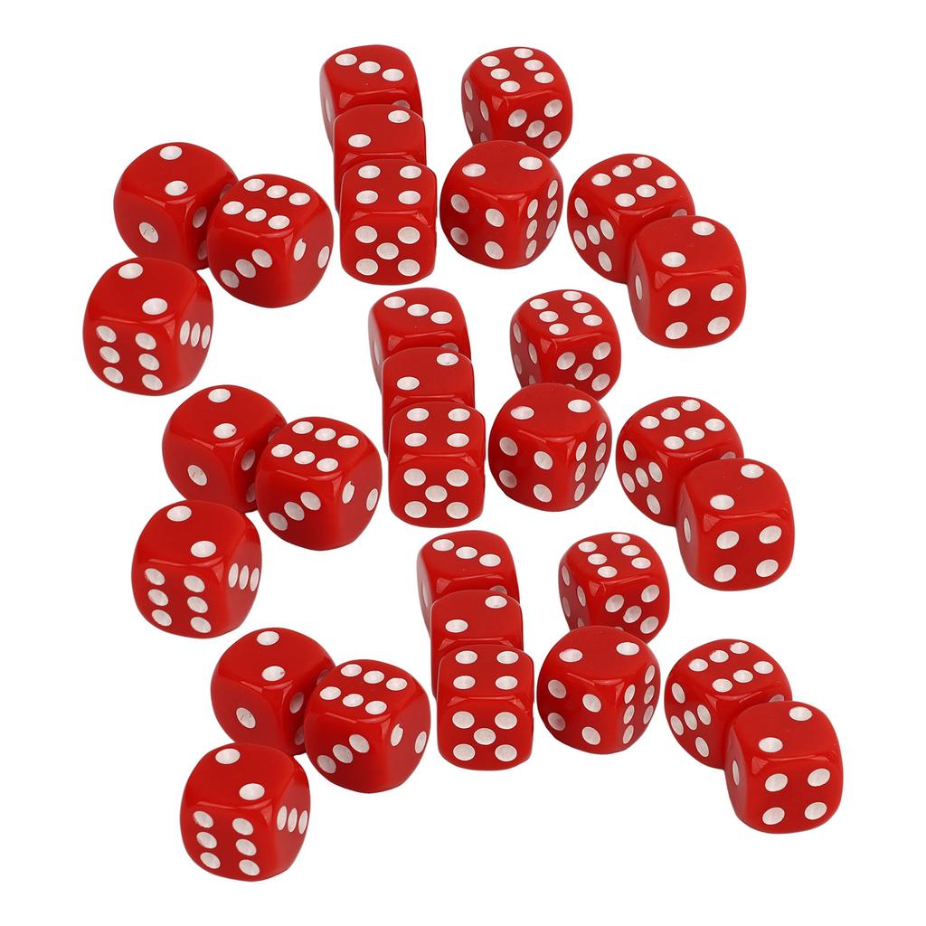 30Pcs Dice Set 6 Sided Round Corner White Number Dots Plastic Portable Game Dice for Board Games Math Teaching Red