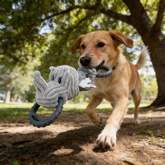 Giocattolo per Animali a Forma di Rinoceronte Resistente al Morso Peluche Giocattolo da Masticare per Cani con Suono Integrato Morbido Interattivo Giocattolo per Alleviare lo Stress