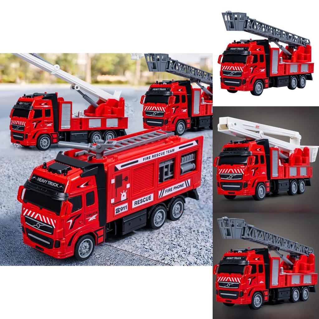 Fire Truck Alloy Inertia Pullback Toy With Rotatable Ladder For Kids Play And Handson Interaction
