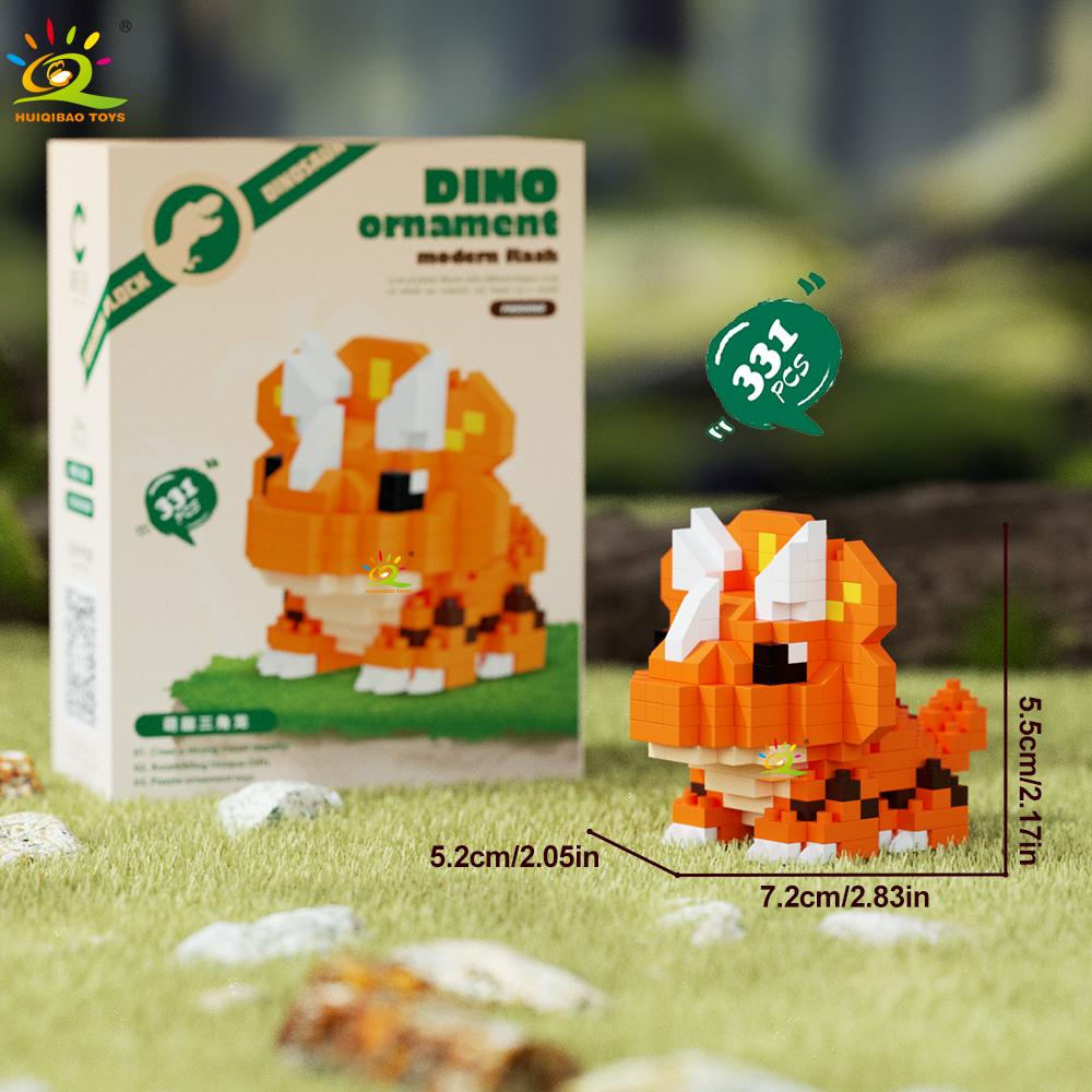 HUIQIBAO MOC Colorful Dinosaur Model Micro Building Block Triceratops Tyrannosaurus Diamond Brick Toy for Children Desk Decor.
