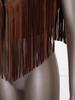 Faux Suede Cowgirl Fringe Waistcoat Women Sparkly Rhinestone Tassel Sleeveless Open Front Vest for Halloween Cosplay Theme Party