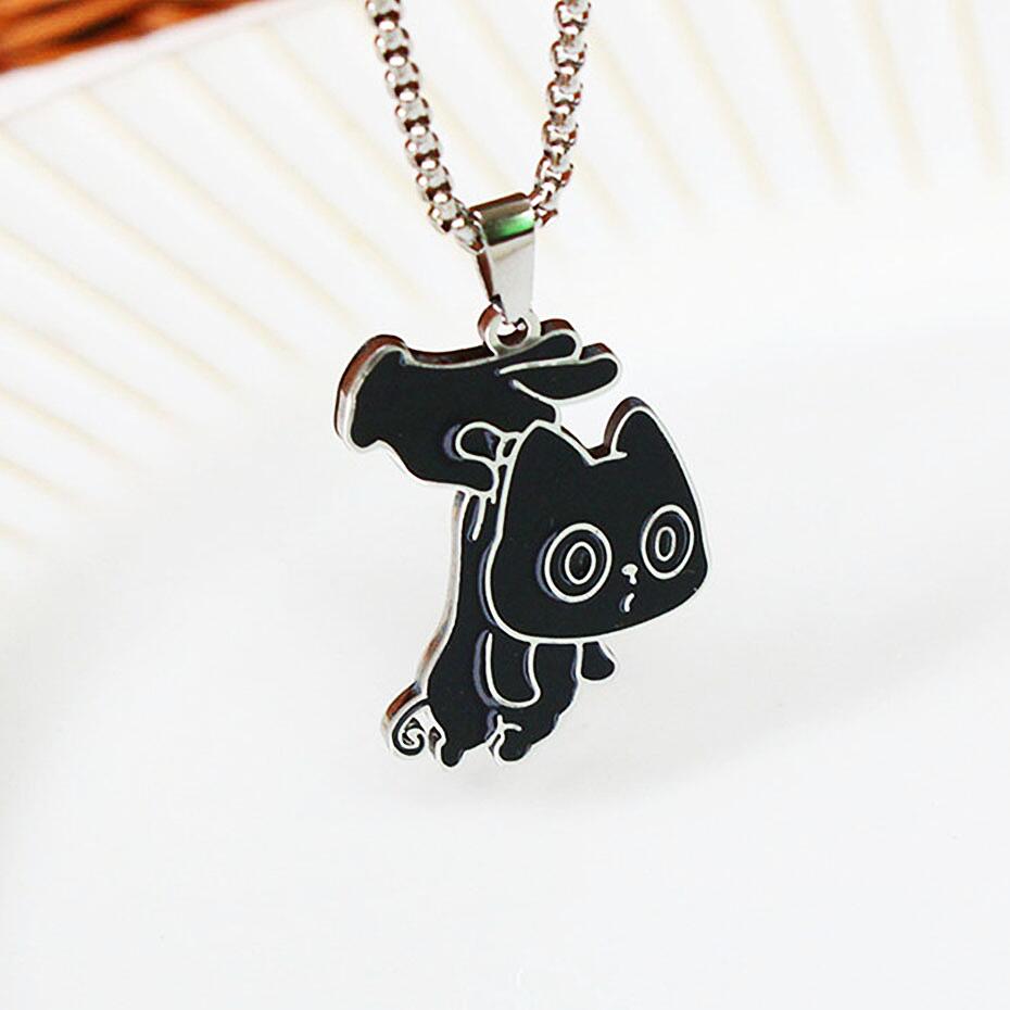 

2024 Titanium Steel Black Cat Necklace For Women Men Trend Black Round Cat Pendant Sweater Chain Couple Neck Accessories 60cm