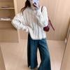 Design Twist Sweater Women's Autumn and Winter New Loose Lazy Wind Contrasting Color Round Neck Retro Pullover Knitted Sweater Top