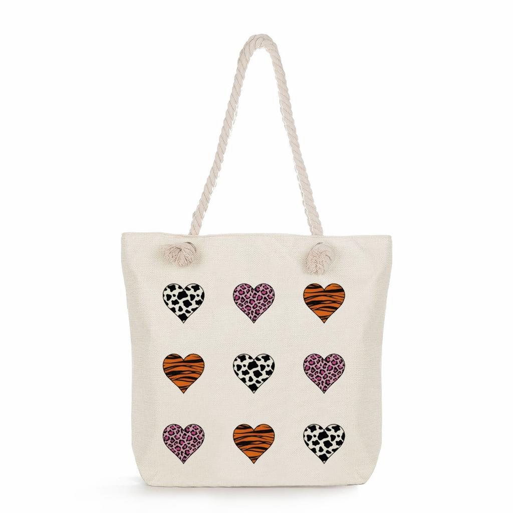 Leopard Print Letters Print Thick Rope Single-shoulder Beach Bag 7295