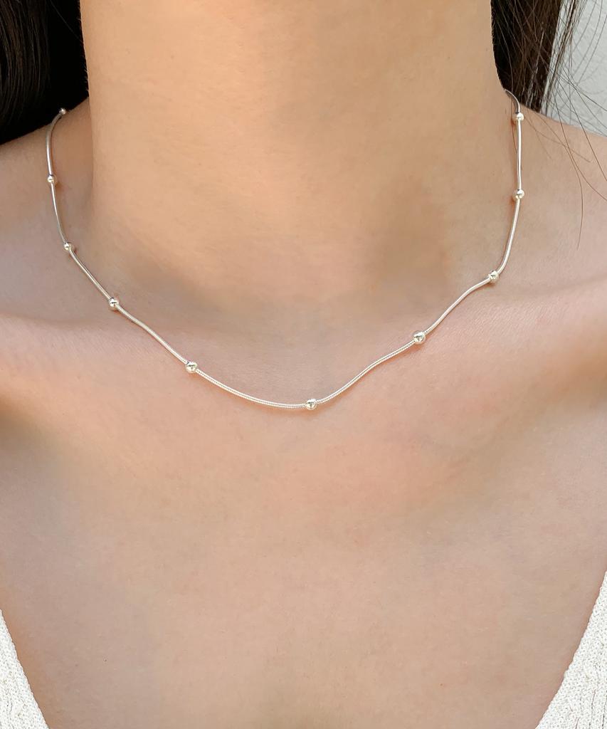 Ound Silver Ball Snake Chain Silver Chain Necklace
