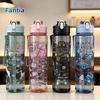 Praktische 750ml Wasserflasche mit Cartoon-Aufdruck Tragbarer Becher mit Strohhalm Auslaufsicher Große Kapazität Sportbecher Für Outdoor Reisen Fitnessstudio Sport