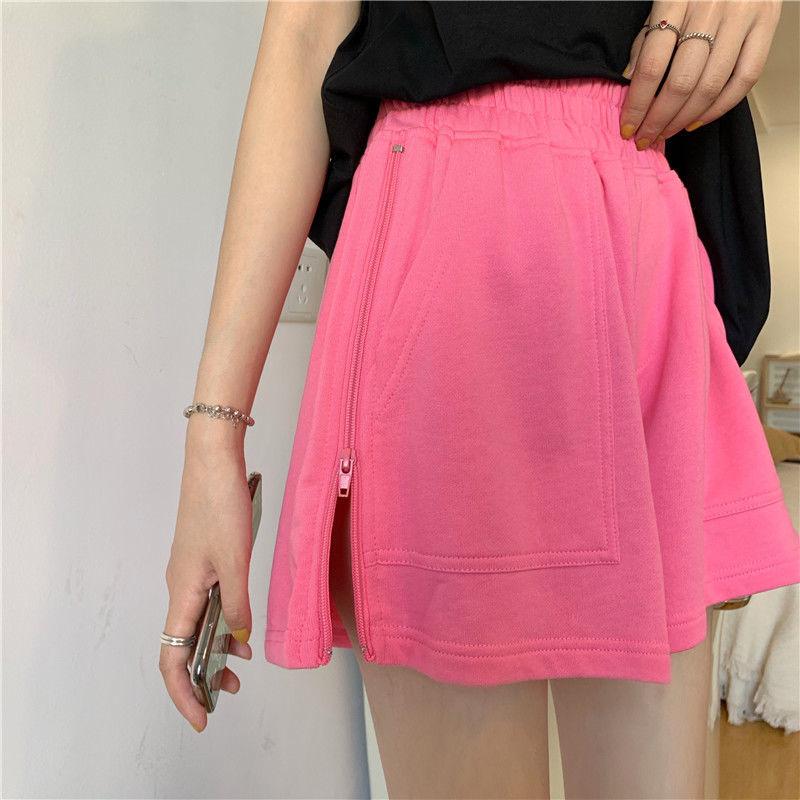 WTEMPO Lockere Damen-Freizeithose in Übergröße mit Reißverschluss und weitem Bein, Sport-Shorts für Studenten, elastische Taille, praktische große Tasche, fürs Fitnessstudio