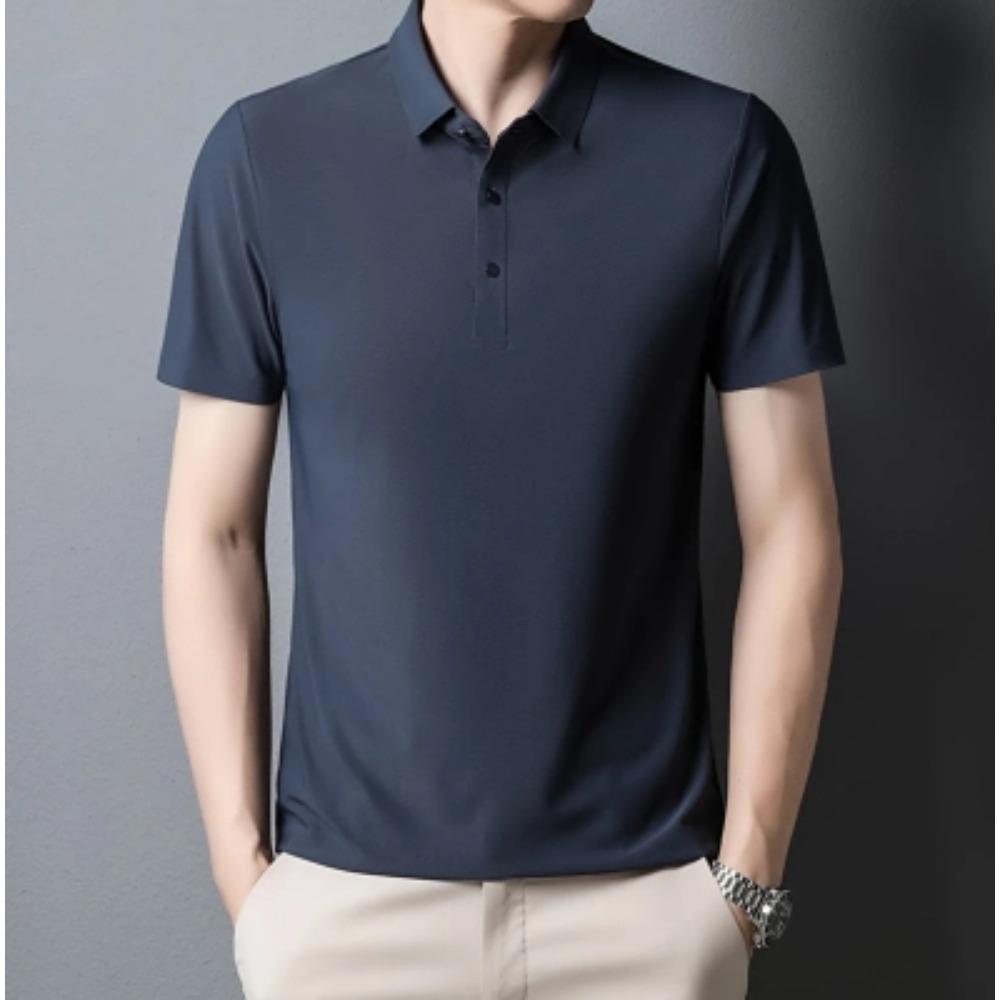 Ice Silk POLO Shirt Men's Lapel Loose Markless T-shirt High-end Business Casual Short-sleeved Top