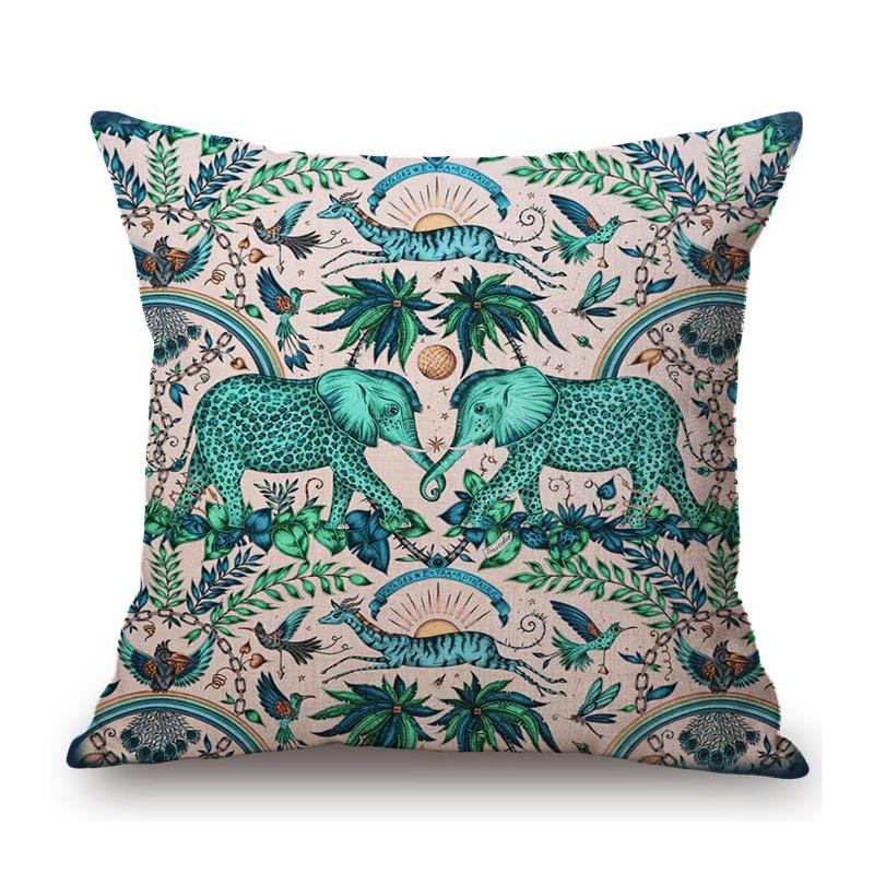 Tropical Plant Elephant Animal Pattern Home Decoration Cotton Linen Sofa Seat Cushion Cover