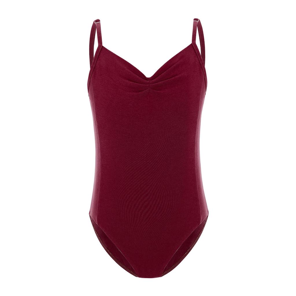 Girls Ballet Leotard Sleeveless Backless Adjustable Spaghetti Straps Ruched Bodysuit Gymnastics Wear