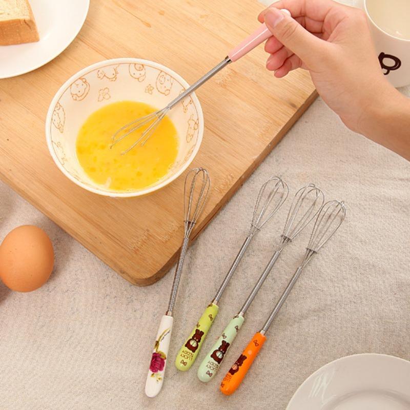 Bear Ceramic Handle Stainless Steel Compact Manual Egg Beater Cake Cookie Baking Mixer
