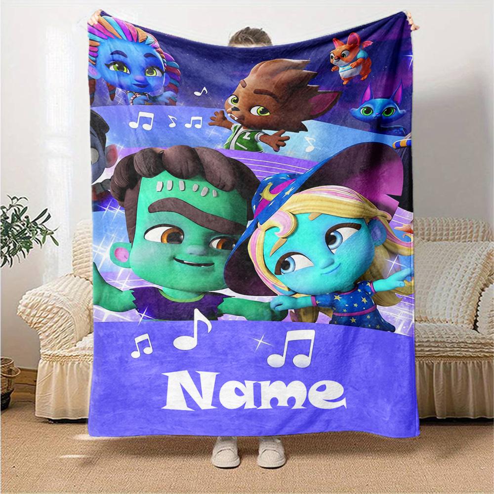 Custom Name Super Monsters Theme Printed Blanket - Perfect for Couch, Bed, Travel & Outdoor Use | Machine Washable, Cozy & Durable.