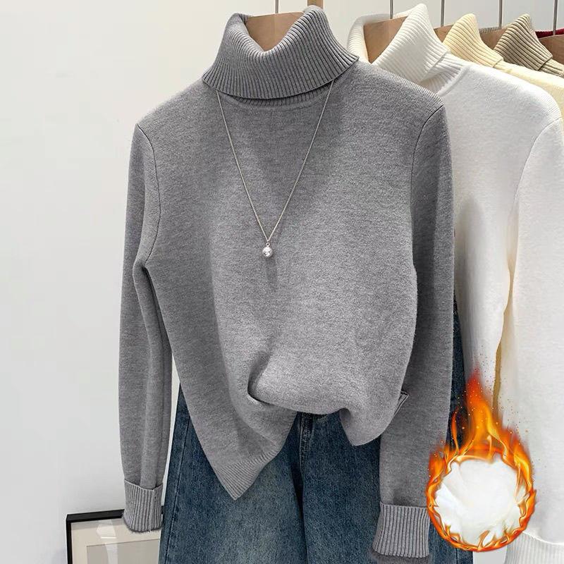 Fleece and Thickened Sweater Women's High-neck One-piece Fleece Sweater Women's Autumn and Winter Pullover Solid-color Knitted Sweater