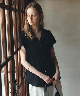 Siyajyu Sitp5292 Open Collar Retro Short Sleeve Shirt_Black