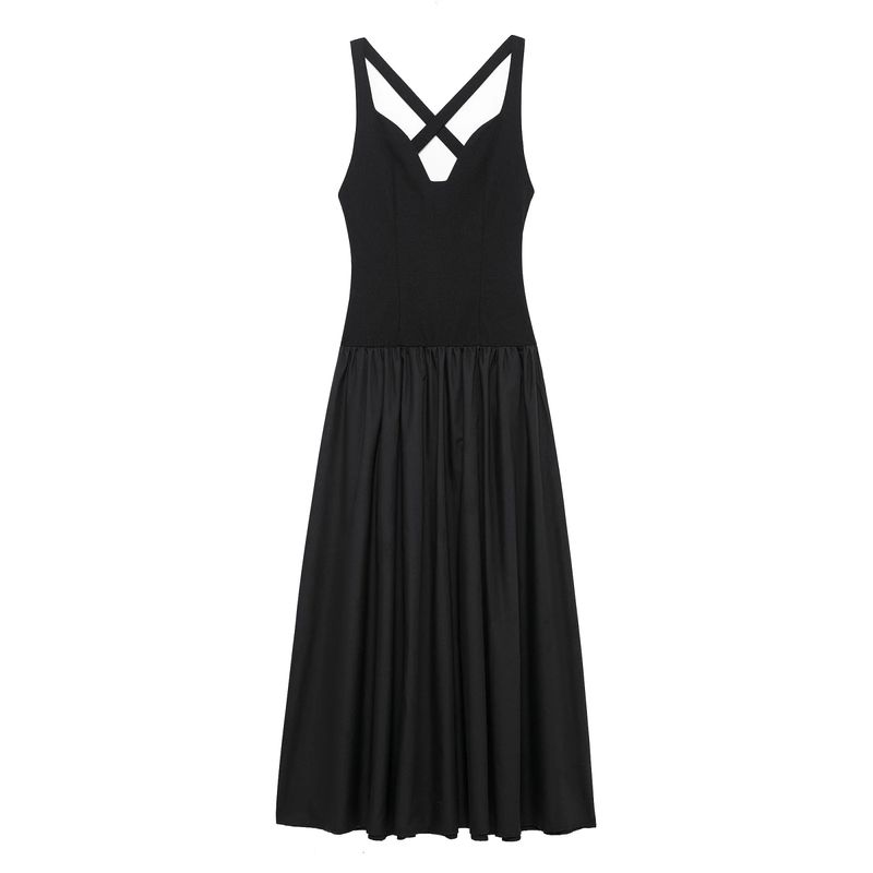 Spring New Women's Clothing French Suit Sexy Deep V Neck Sleeveless Long Patchwork Midi Skirt Vest Dress