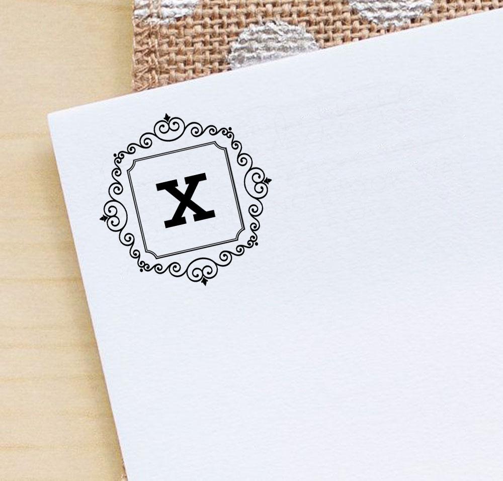 Printtoo Square Swirl Border X Alphabet Monogram Initial R-40 Self Inking Rubber Stamp Office