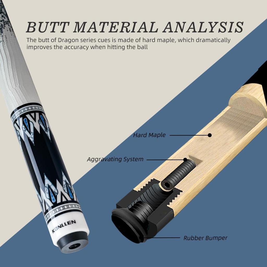 KONLLEN Pool Queue Stick 147cm Billard Queue Stick Queue Kopf XTC Zwinge Verlängerung Queue Tasche 10,5mm, 11,5mm, 12,5mm