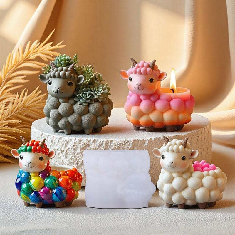 Unique Sheep Shape Silicone Planter Mould Crafting Resin Cement Candle Holder Jewelry Tray